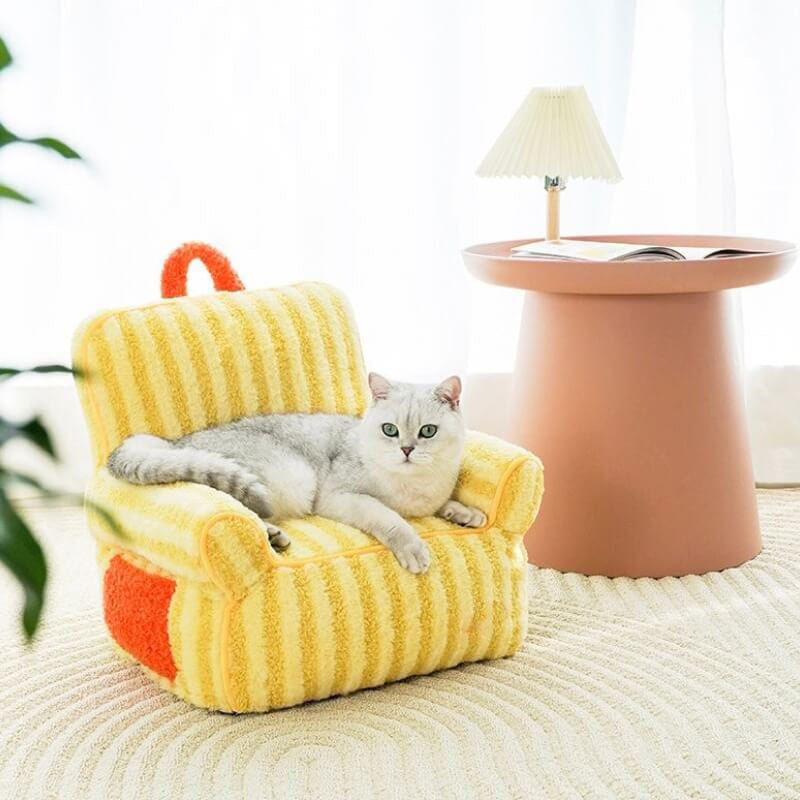 Striped Furry Pet Sofa Cat Soft Bed