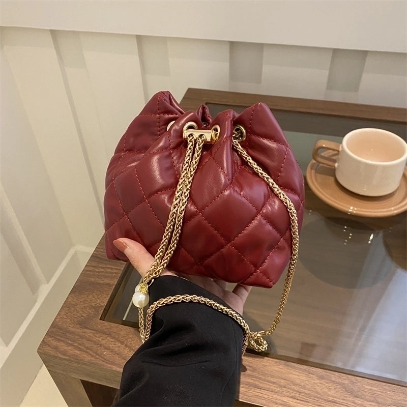 Women's Pu Leather Argyle Classic Style String Crossbody Bag