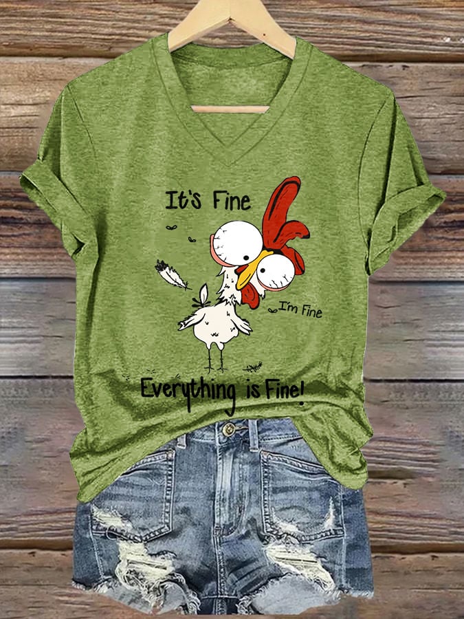 Women'S It'S Fine Everything Is Fine! Printed V-Neck T-Shirt