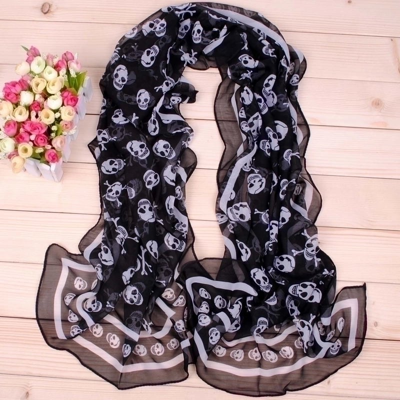 Women's Sweet Skull Chiffon Silk Scarf