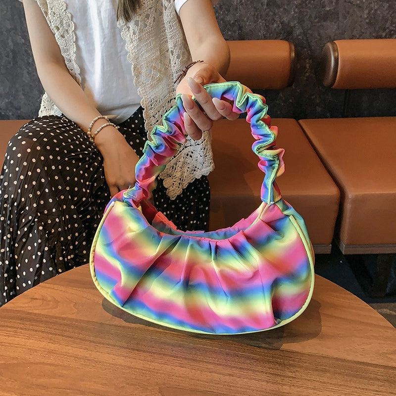Women's Medium Pu Leather Rainbow Streetwear Pillow Shape Magnetic Buckle Underarm Bag