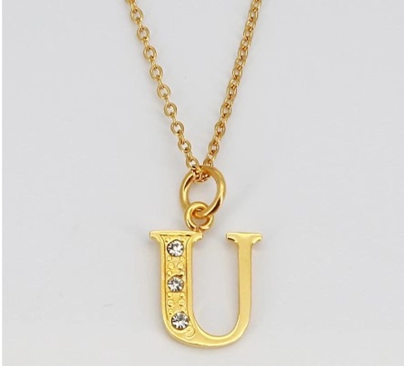 Minimalist Letter 304 Stainless Steel Rhinestones Inlay Stainless Steel Necklaces