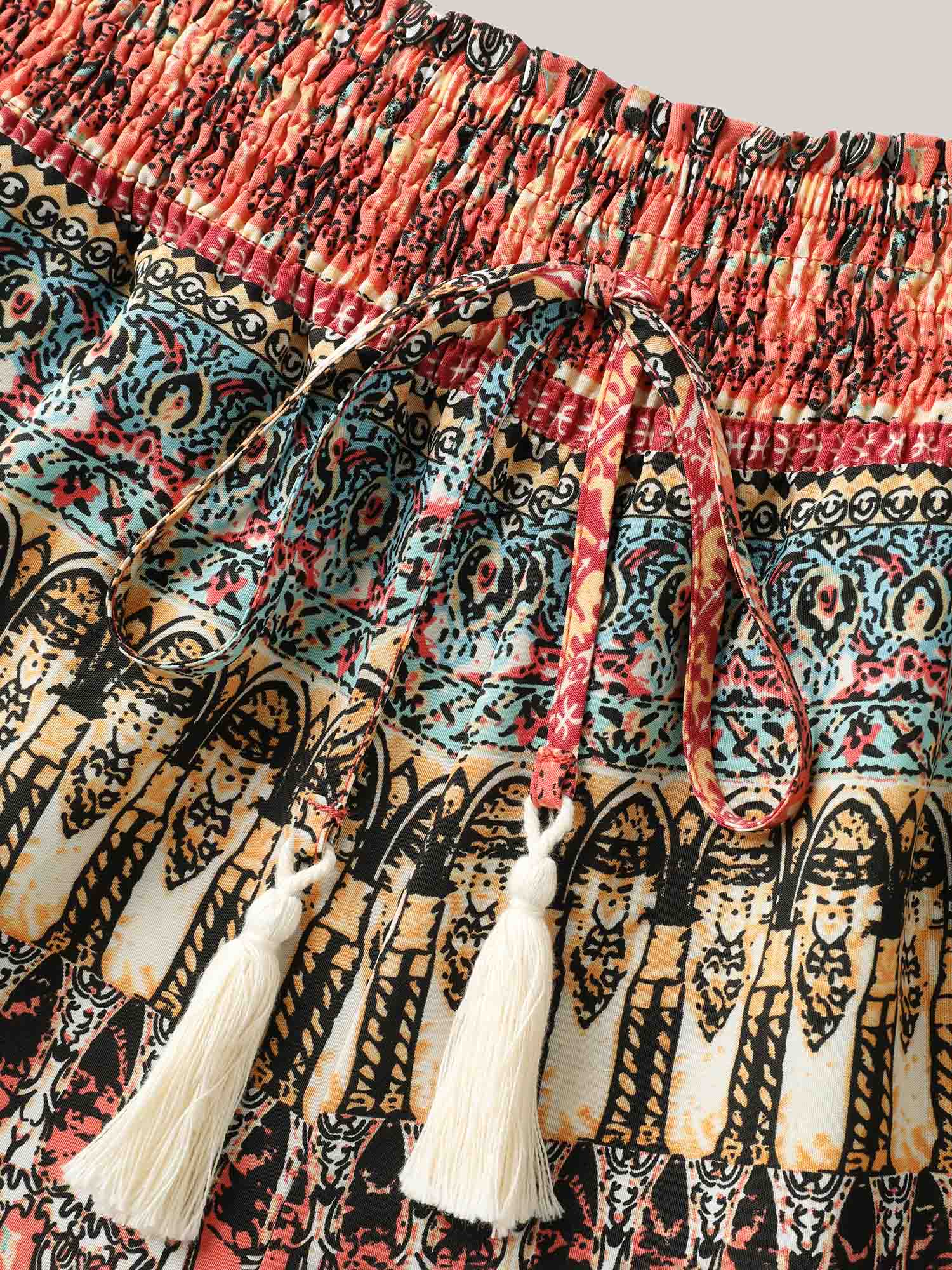 Boho Stripes Wide-Leg Shirred Pants