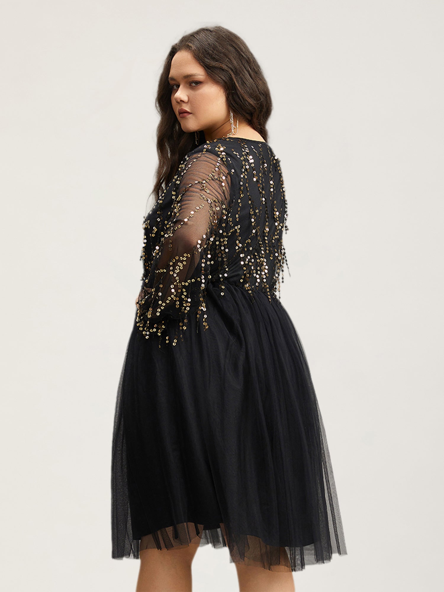 Sequin Mesh Patchwork Tassel Dress