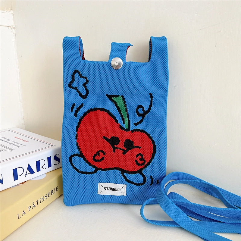 Women's Small Knit Cartoon Cute Bucket Lock Clasp Phone Wallets