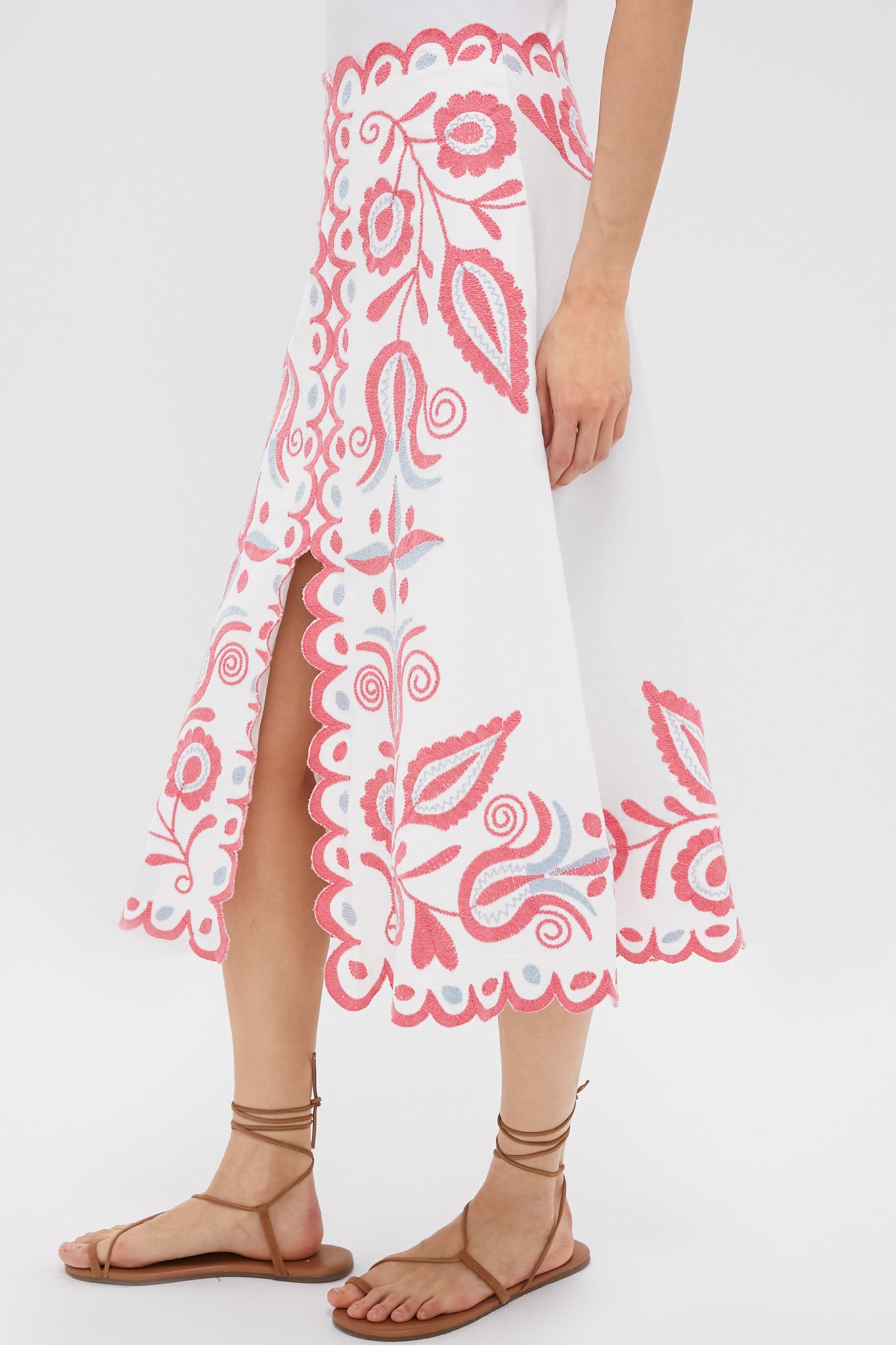 Multi Eevi Embroidered Twill Midi Skirt