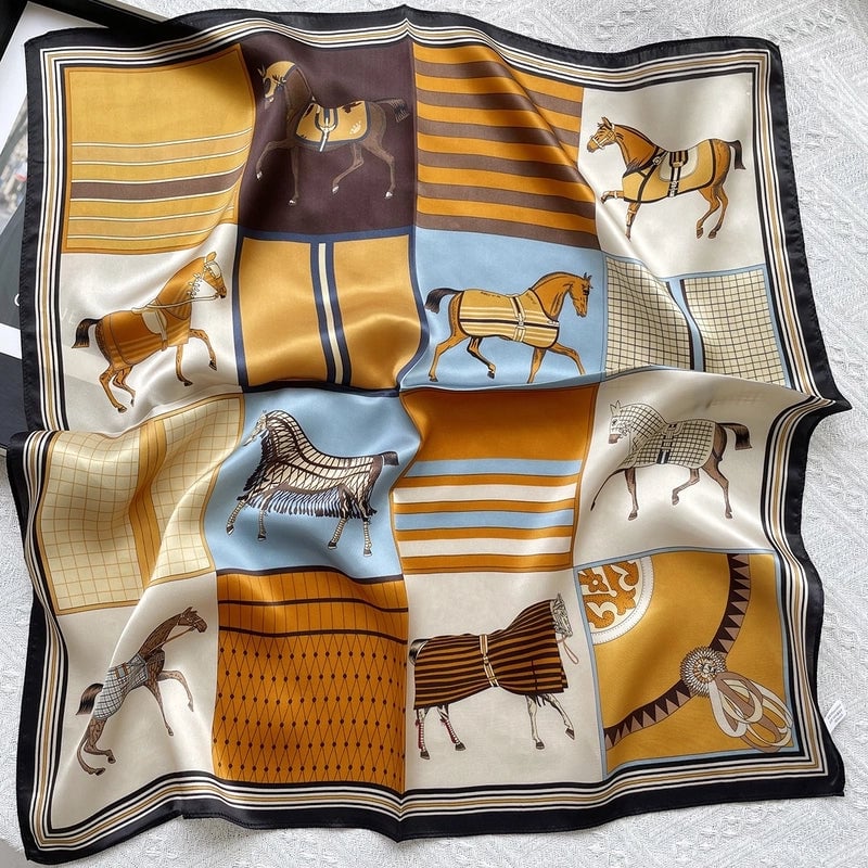 Silk Scarf Women's Spring Fashion Striped Silk Scarf 70 Square Scarf Advanced Sunscreen Scarf