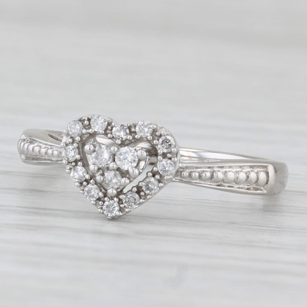 0.10ctw Diamond Heart Halo Ring 10k White Gold Size 7 Engagement