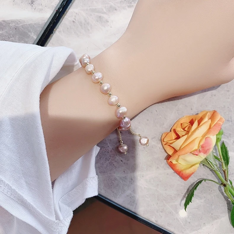 Natural Beads Drawstring Baroque Pearl Bracelet Gold PVD Plated Stainless Steel Charm Freshwater Pearl Bracelets Women ZS1