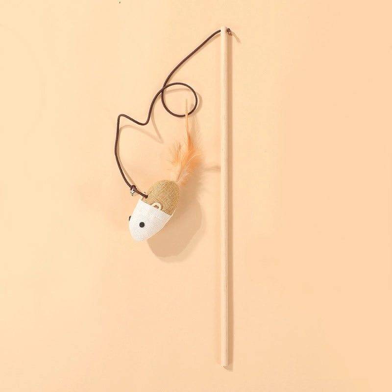 Cat Toys Linen Mouse Wooden Pole Cat Teaser Handheld Interactive Cat Teaser Toy Cat Supplies