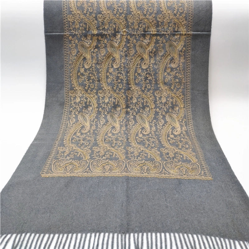 Women's Retro Printing Imitation Cashmere Embroidery Scarf