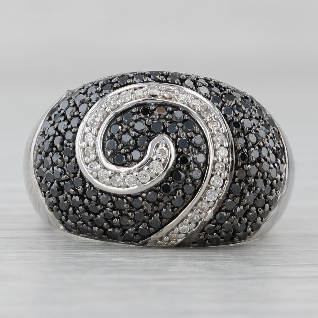 0.79ctw Black White Pave Diamond Swirl Ring 14k White Gold Size 7.25 Cocktail