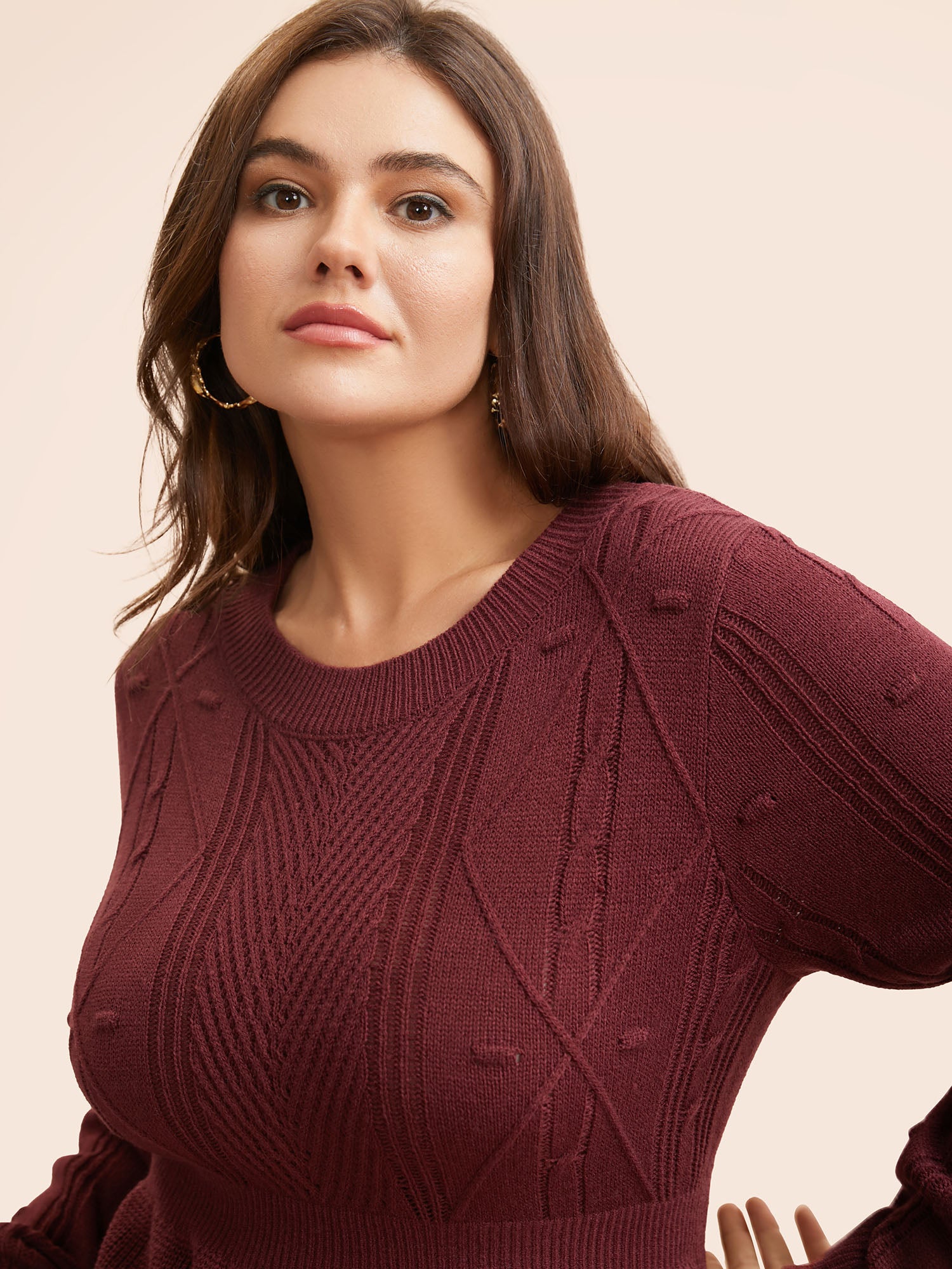 Plain Textured Scalloped Trim Pullover