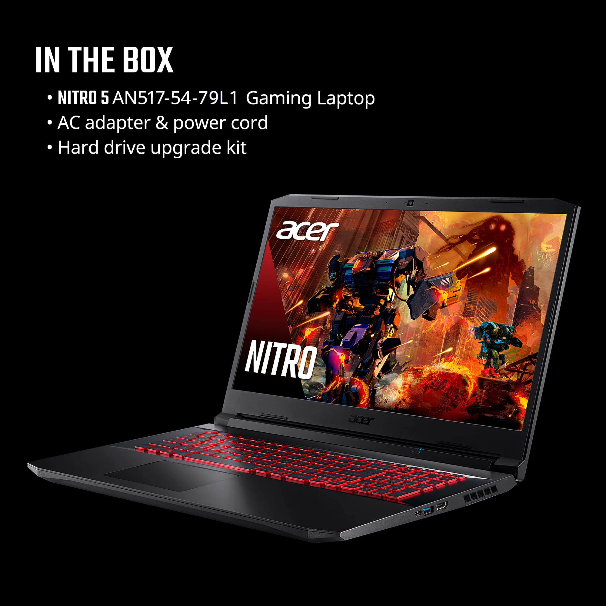 Acer Nitro 5 AN517-54-79L1 portátil para videojuegos con Intel Core i7-11800H, unidad de procesamiento de gráficos NVIDIA GeForce RTX 3050Ti, pantalla IPS FHD de 17.3 pulgadas con frecuencia de actualización de 144 Hz, 16 GB DDR4, unidad de estado sólido