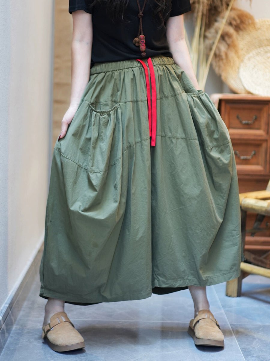 Women Summer Casual Pure Color Cotton Wide-leg Pants