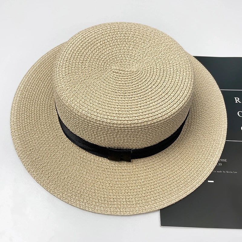 Women's Vacation Color Block Flat Eaves Straw Hat
