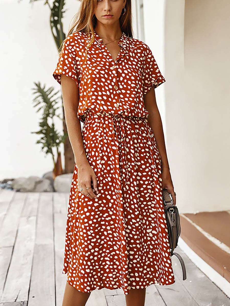 Polka Dot Short-Sleeve Dress(7 colors)