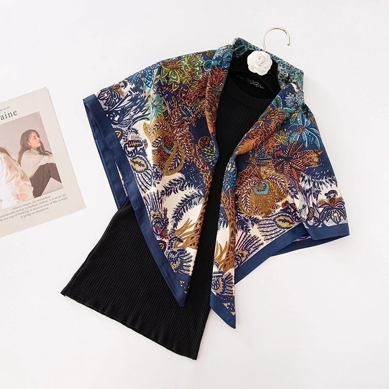 Women's Basic Minimalist Color Block Flower Satin Silk Scarf
