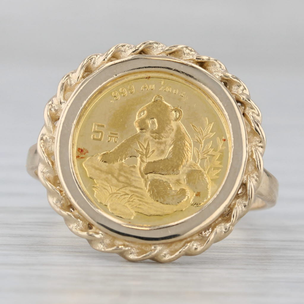 1998 5 Yuan Chinese Panda Coin Ring 14k Yellow Gold Size 9.75