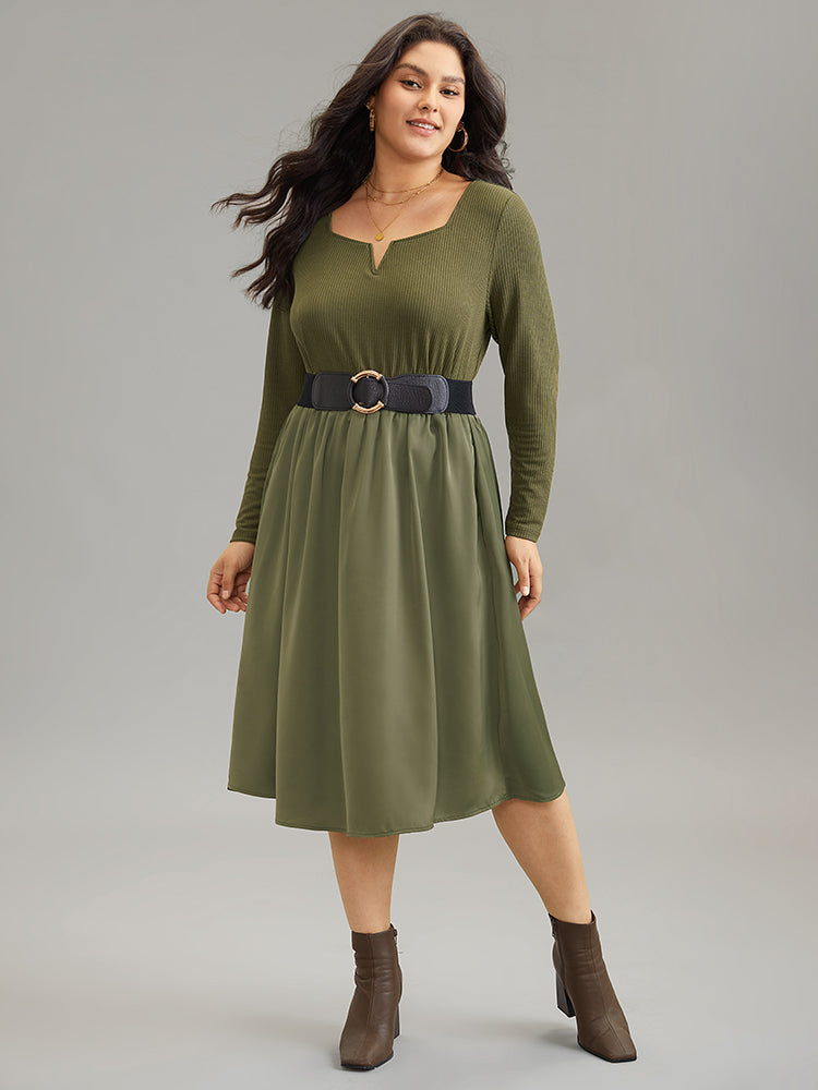 Twill Patchwork Elastic Waist Gathered Dress