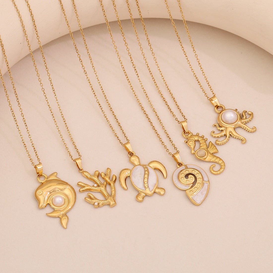 Ocean Series Turtle Seahorse Pendant Conch Dolphin Stainless Steel Necklace Ins Trendy Necklace N1537