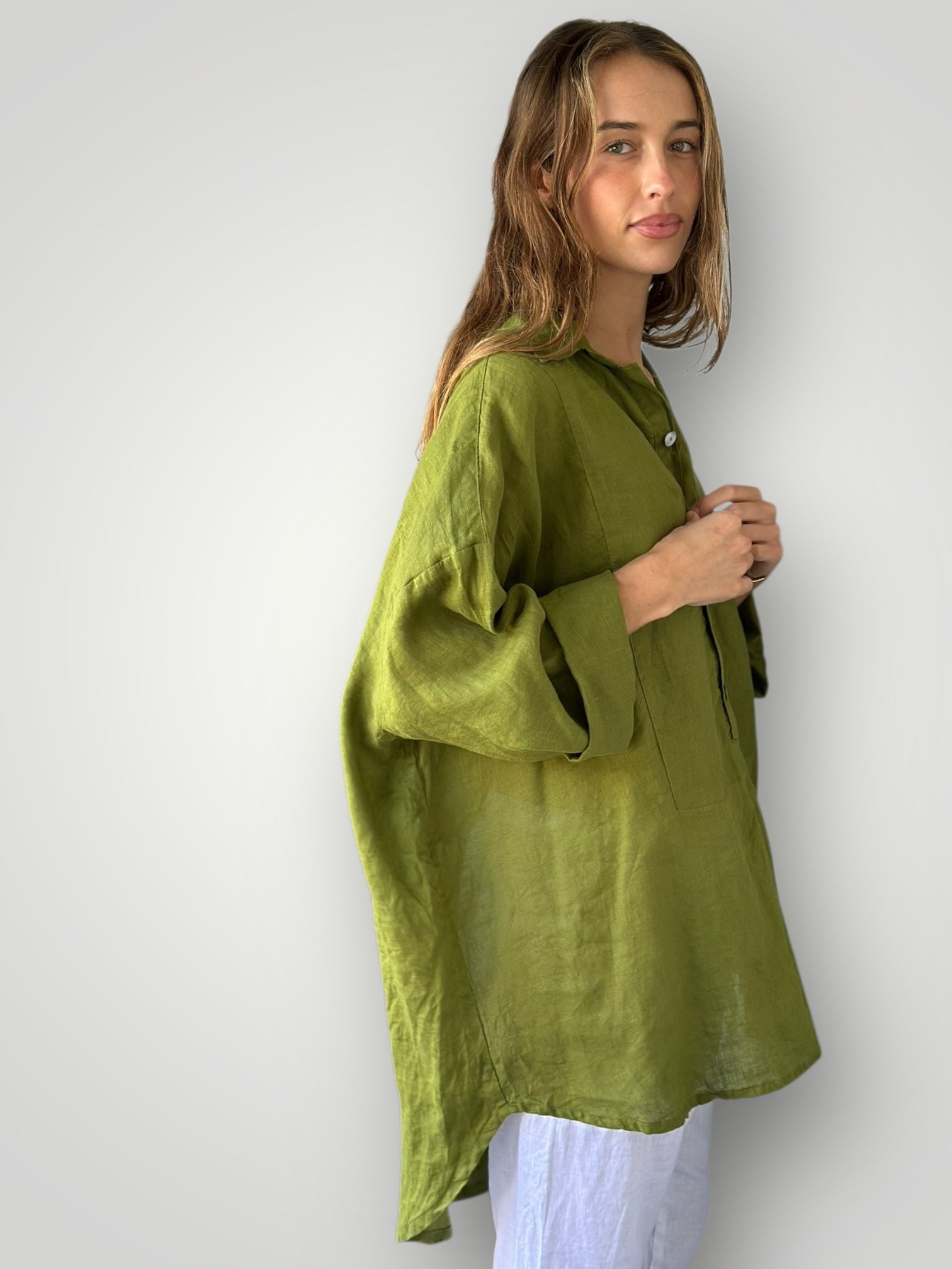 megan shirt - olive linen