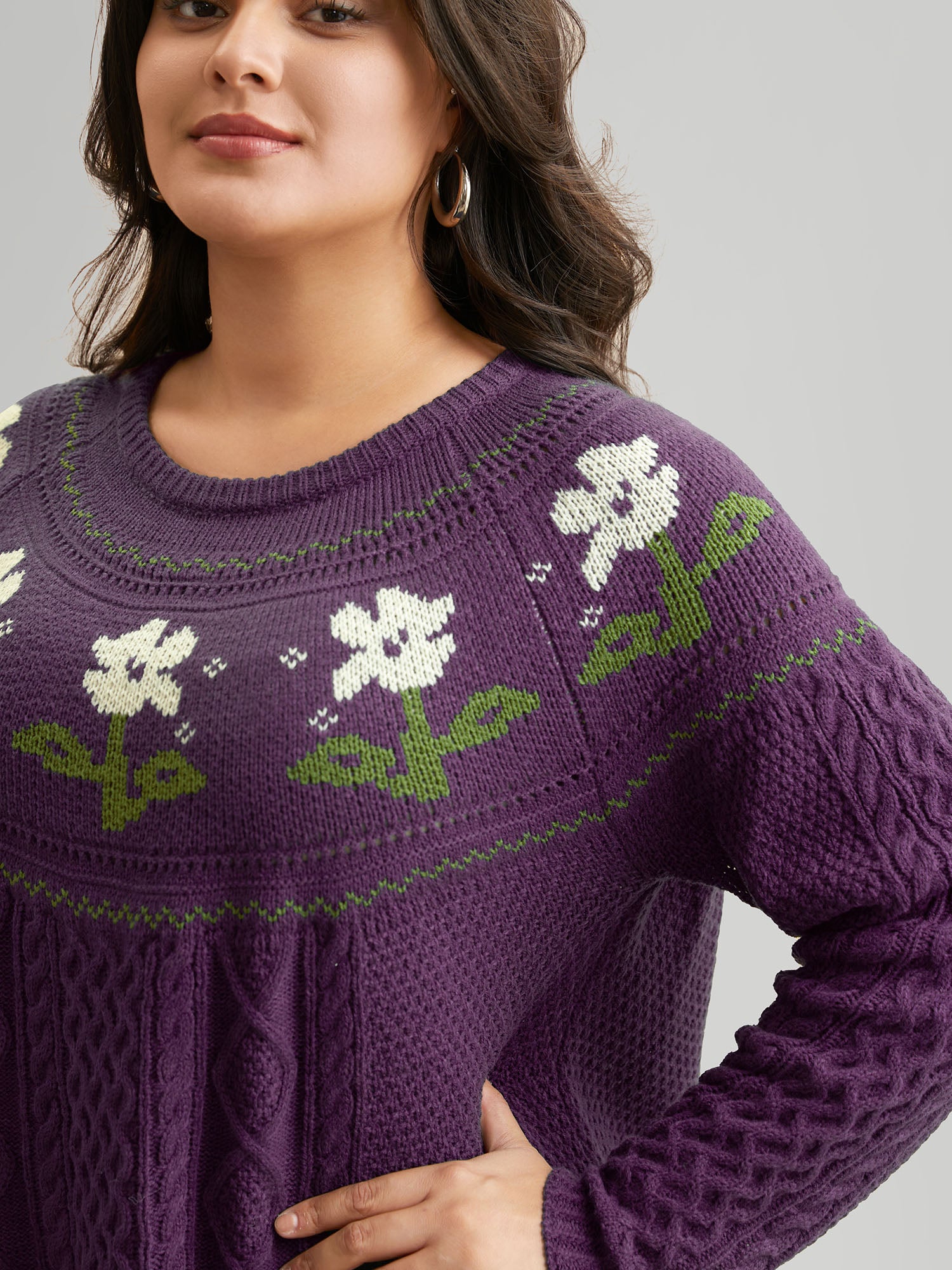 Floral Jacquard Raglan Sleeve Pullover