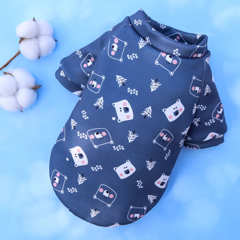 Cartoon Printed Fleece-lined Two-paw Sweatshirt For Dogs Cats Spring Autumn Winter Pullover Style Teddy Supplies Clothes