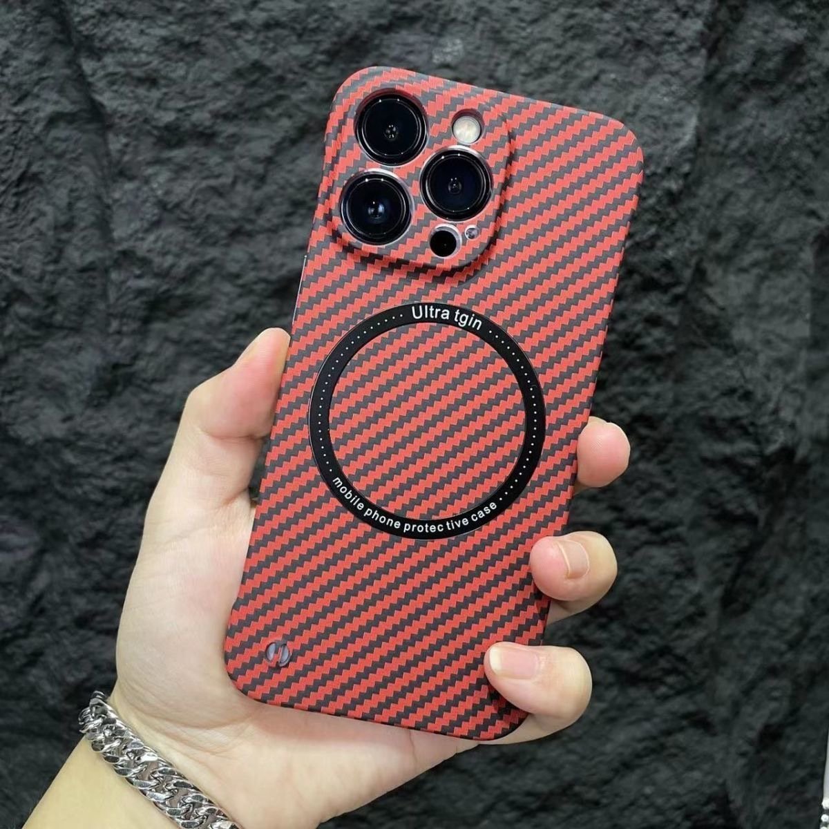 Carbon Fiber Texture Frameless For Magnetic charging iPhone Case