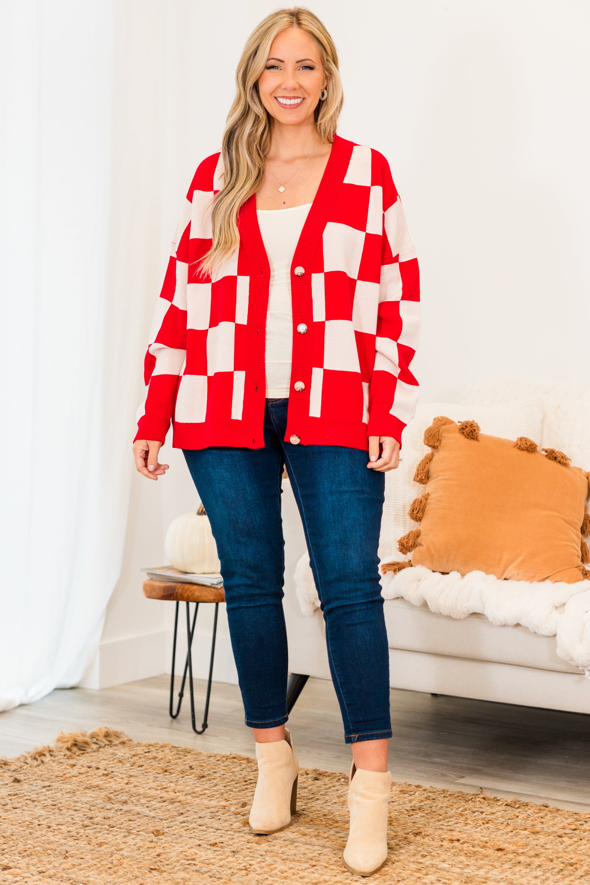 Checkmate Babe Cardigan. Red