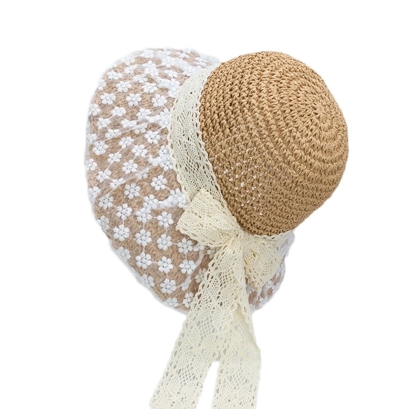 Women's Sweet Pastoral Bow Knot Wide Eaves Straw Hat