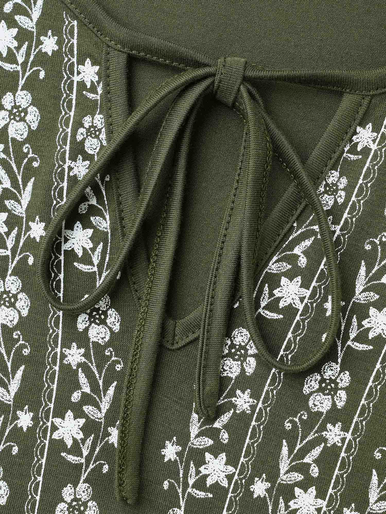 Floral Embroidered Tie Knot Gathered Jersey Top