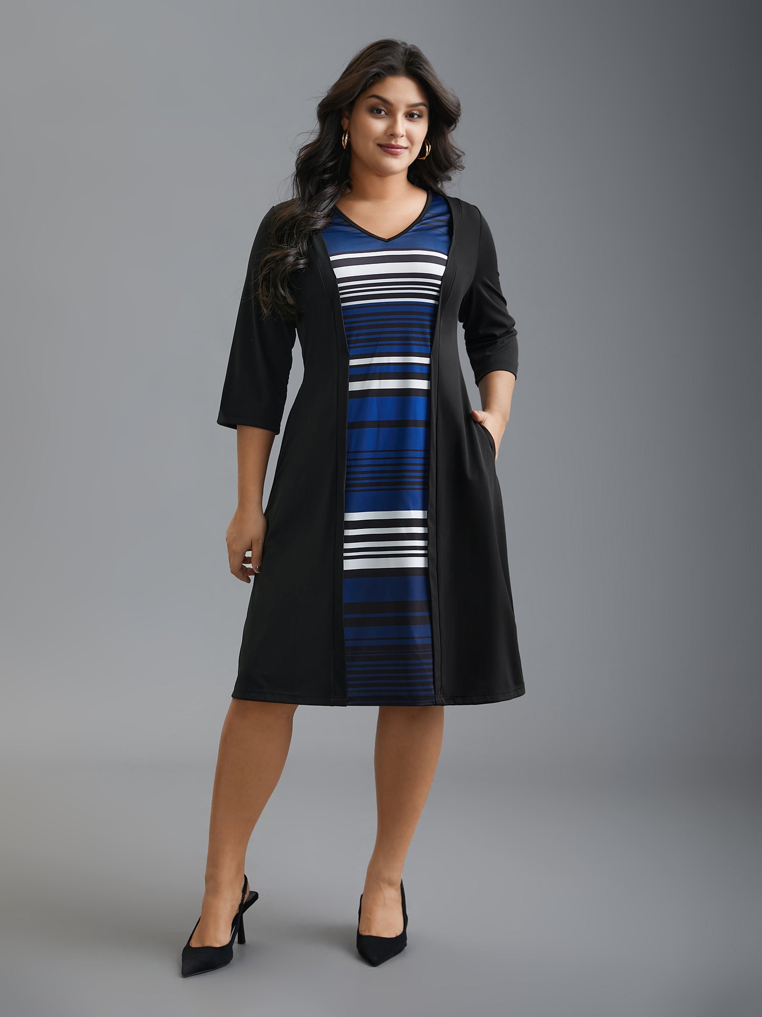 Striped Patchwork Contrast Knit Dress