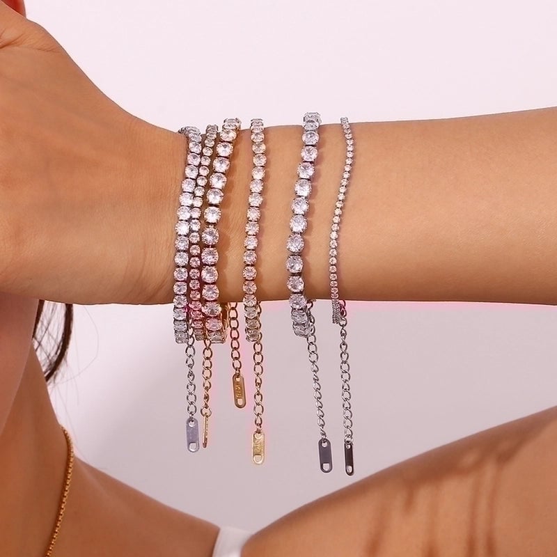 Basic Minimalist Classic Style Solid Color 304 Stainless Steel 18K Gold Plated Rhinestones Tennis Bracelet In Bulk