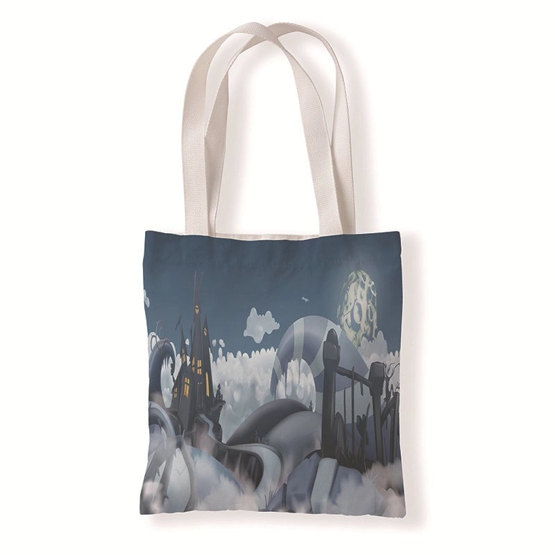 Halloween Unisex Medium Canvas Pumpkin Letter Elegant Streetwear Square Open Canvas Bag