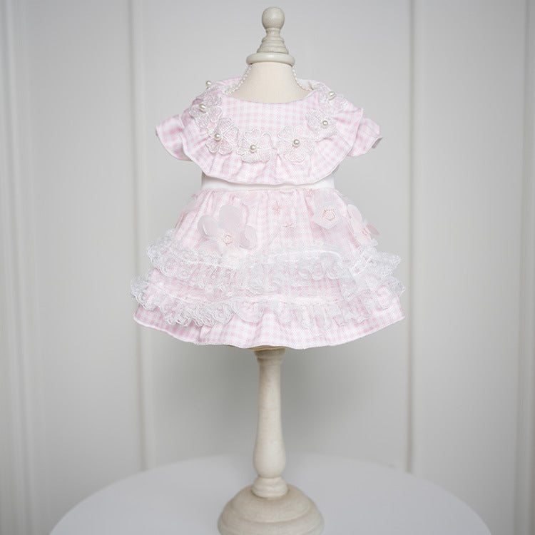 Plaid Flower Decor Tulle Dog Cat Dress