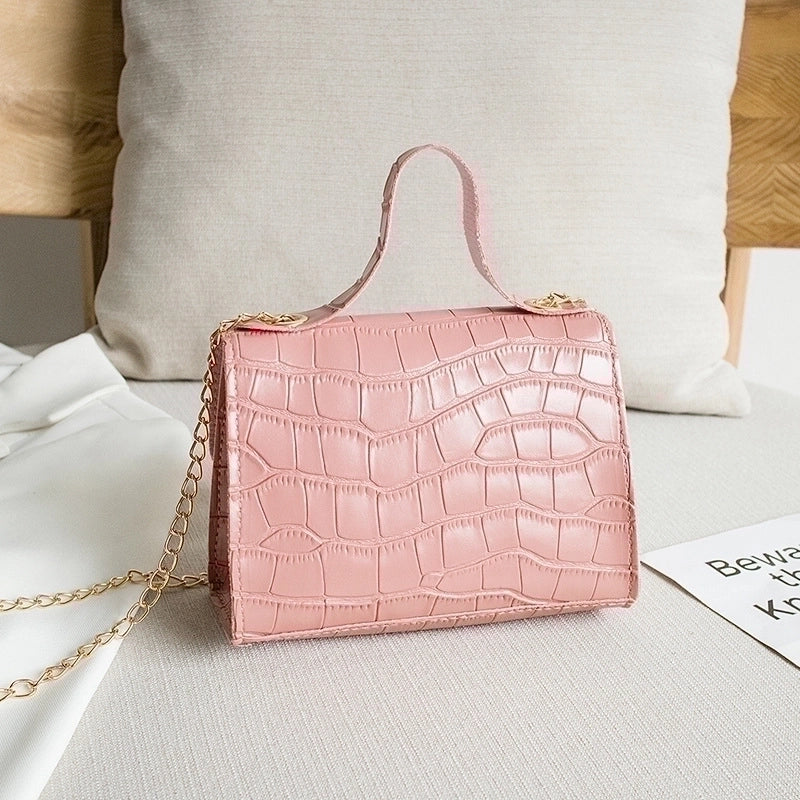 Women's Pu Leather Solid Color Crocodile Elegant Classic Style Metal Button Square Lock Clasp Shoulder Bag Handbag Crossbody Bag
