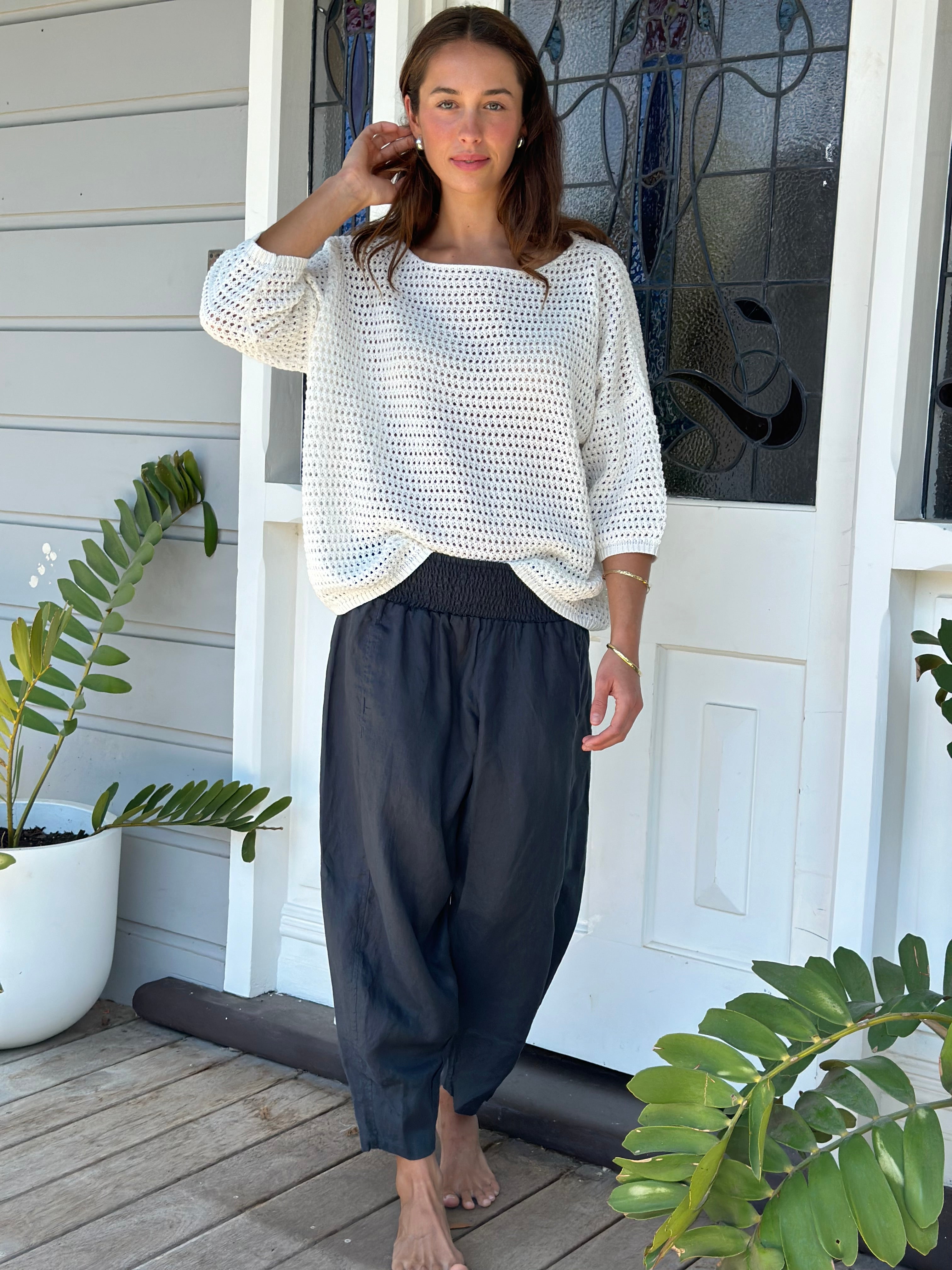 frankie pant -charcoal linen
