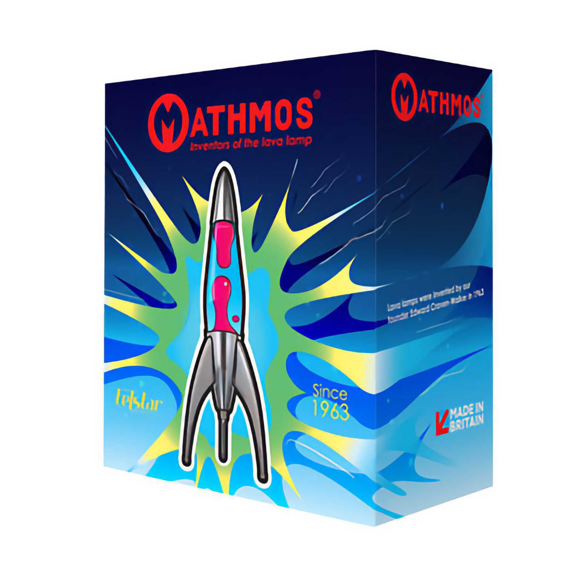 Silver rocket lava lamp. Yellow/Red