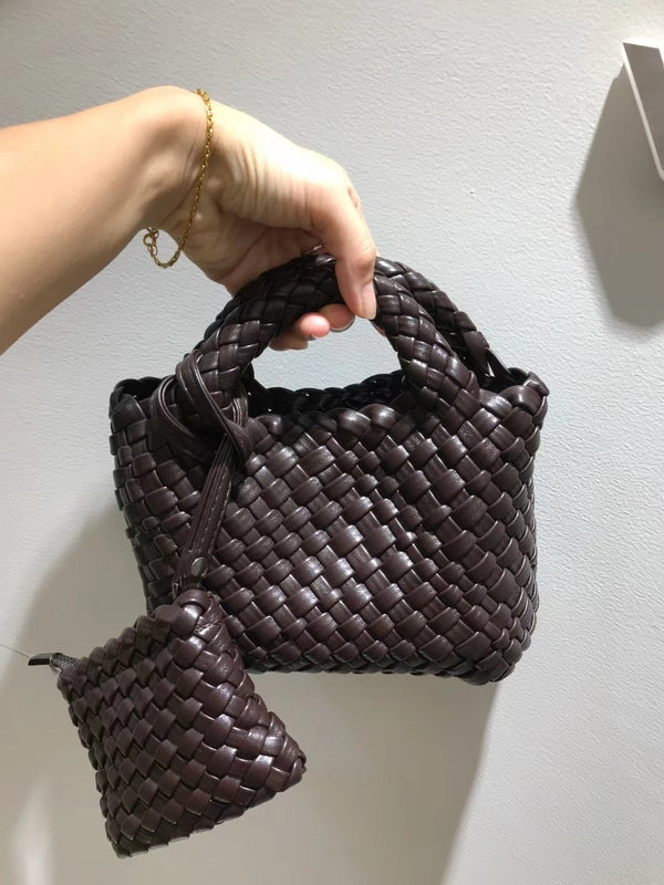 Women's Small Pu Leather Solid Color Streetwear Weave Square Open Crossbody Bag