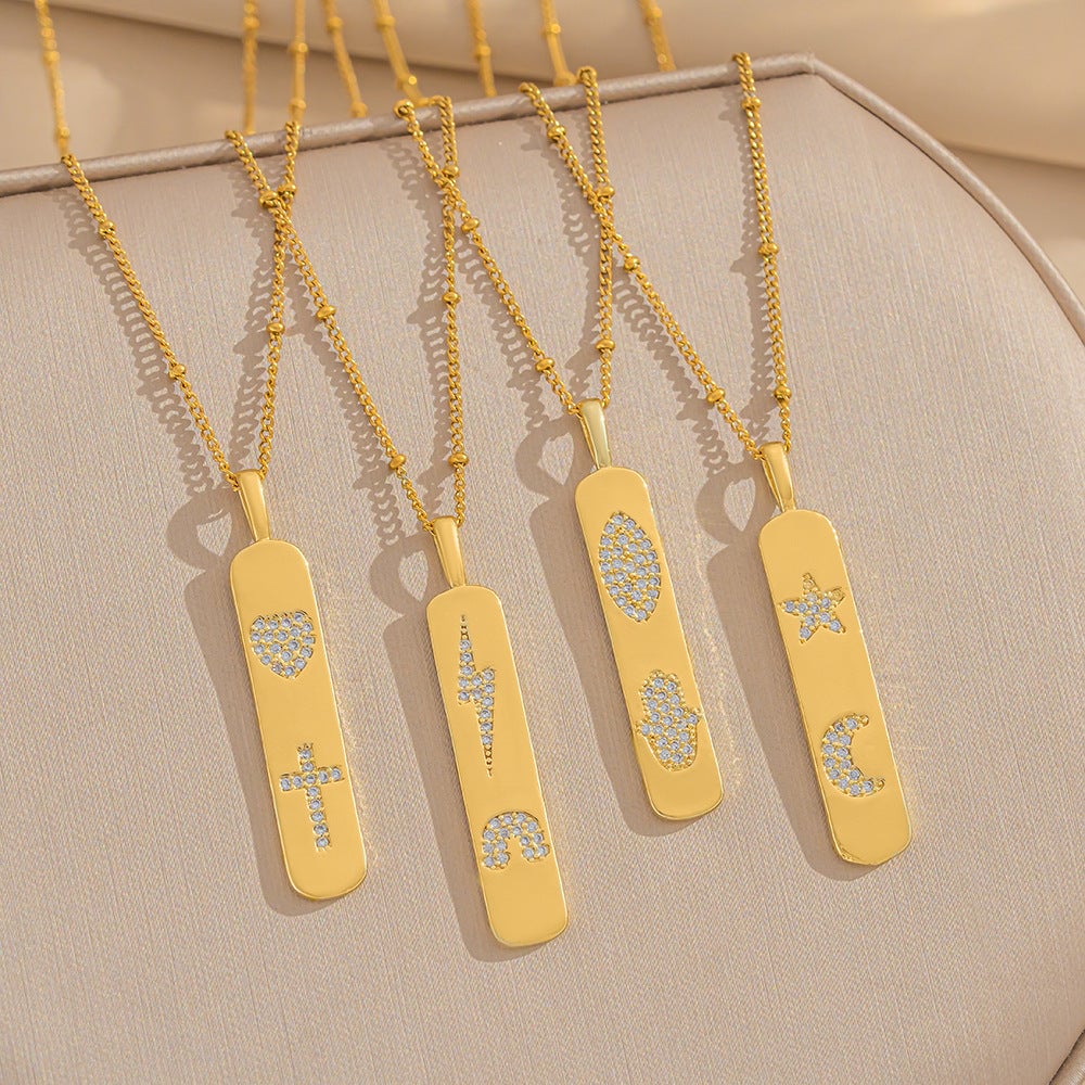 Trendy Personalized Gold Bar Design Love Cross Rainbow Lightning Pendant Necklace