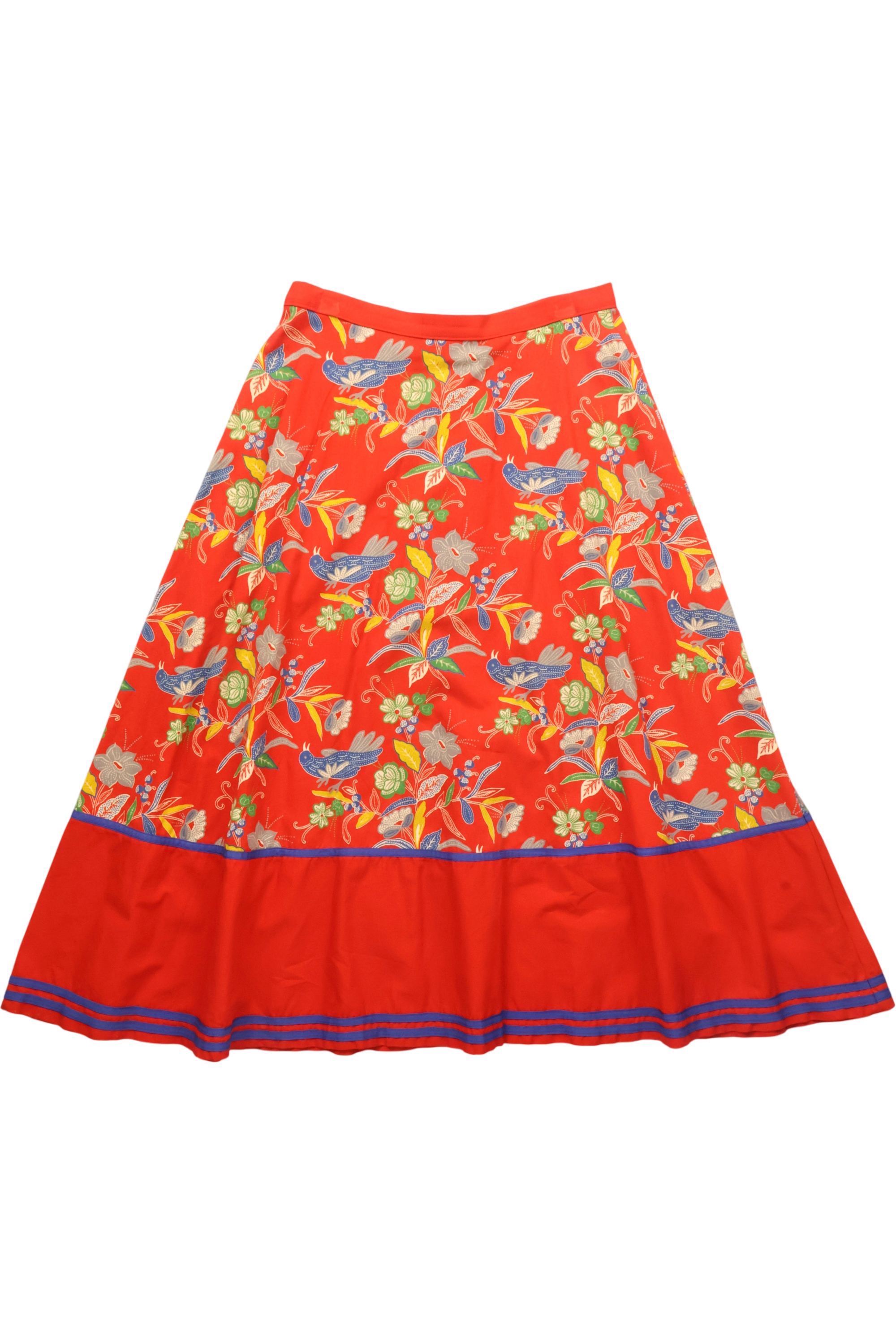1970s Floral Bird Patterned A-Line Skirt
