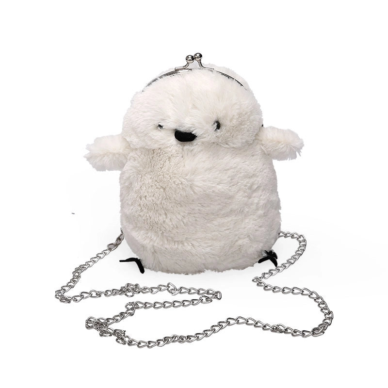 Small Plush Animal Oval Buckle Crossbody Bag