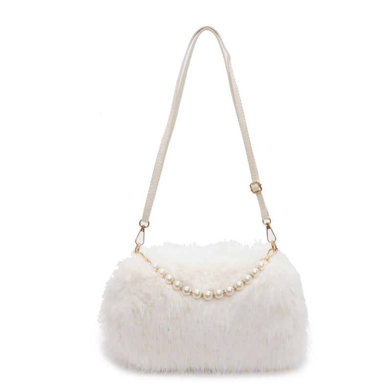 Women's Plush Solid Color Streetwear Square Zipper Shoulder Bag
