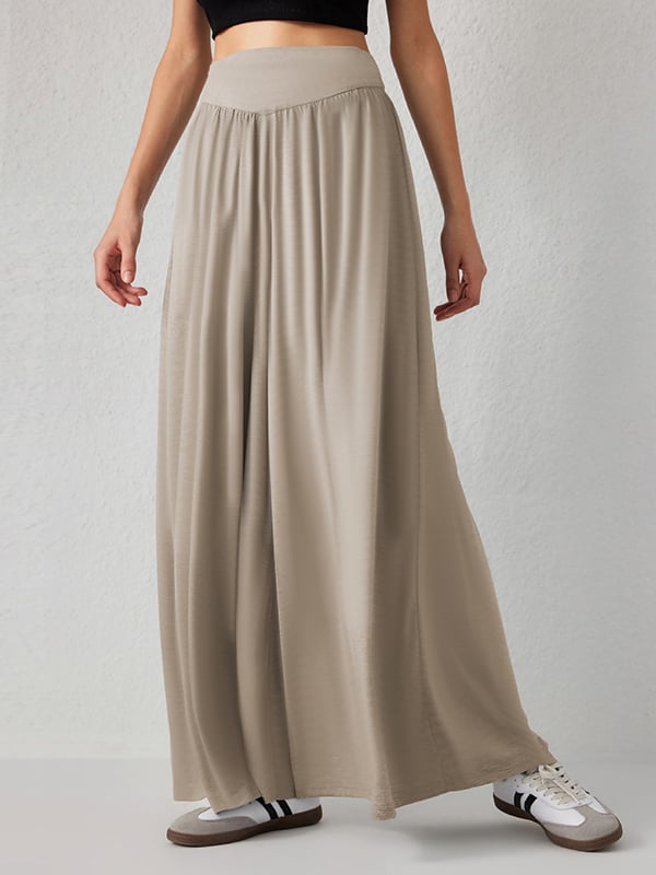 High Waisted Loose Pleated Pockets Solid Color Split-Joint Pants Trousers