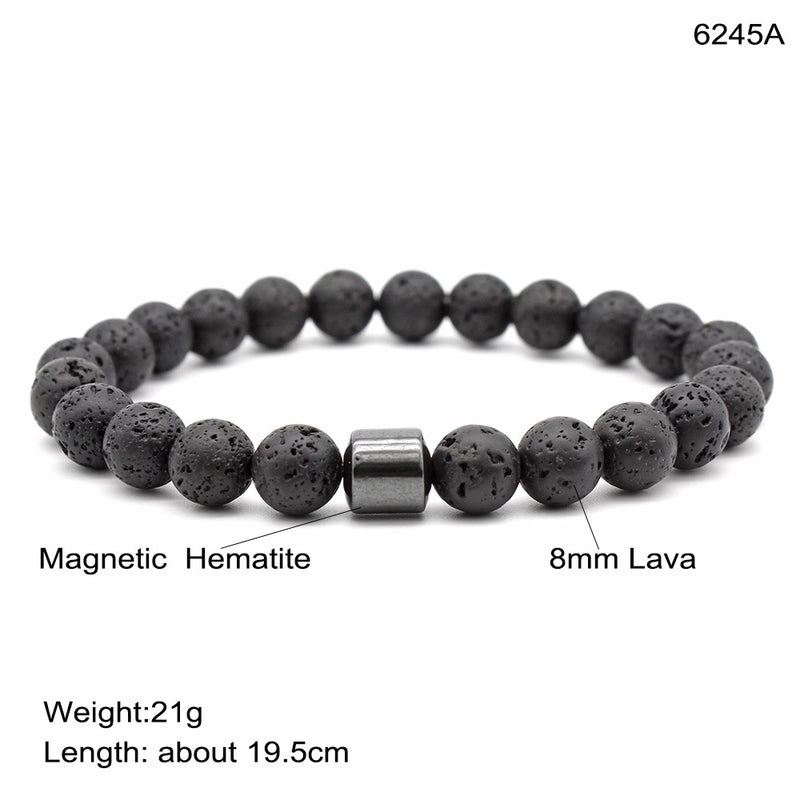 Fashion Geometric Natural Stone Elastic String Magnetic Black Gall Stone Woven Chain Bracelets In Bulk