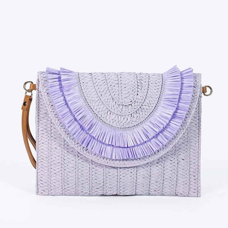 Orange Green Beige Straw Geometric Square Evening Bags