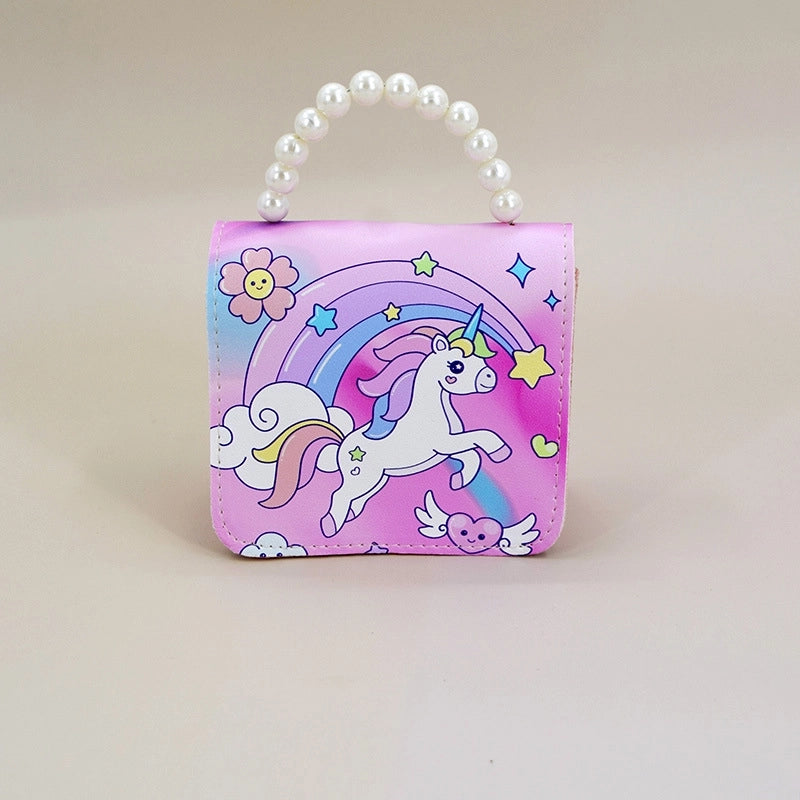Women's Small Pu Leather  Cute Beading Square Flip Cover Coin Purse