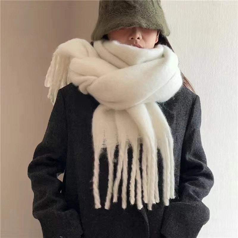 Women's Scarf Winter Solid Color Mohair Thickened New High-grade White Lazy Shawl Scarf Warm Fashion