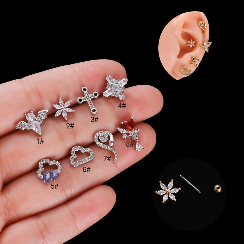 Ear Cartilage Rings & Studs Fashion Geometric 316L Stainless Steel  Copper Plating Zircon